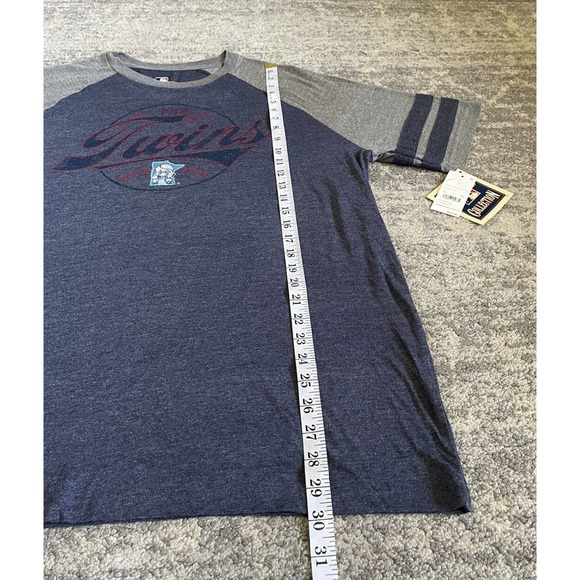 MLB Mens XL Shirt Twins Short Sleeve Blue Gray Stripe Baseball NWT O3 - Picture 5 of 9
